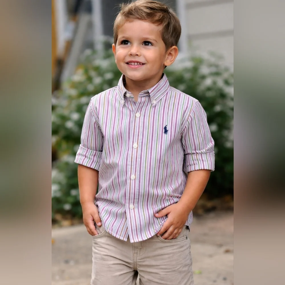 Ralph Lauren Green and Purple Striped Button Down Shirt Size 2T